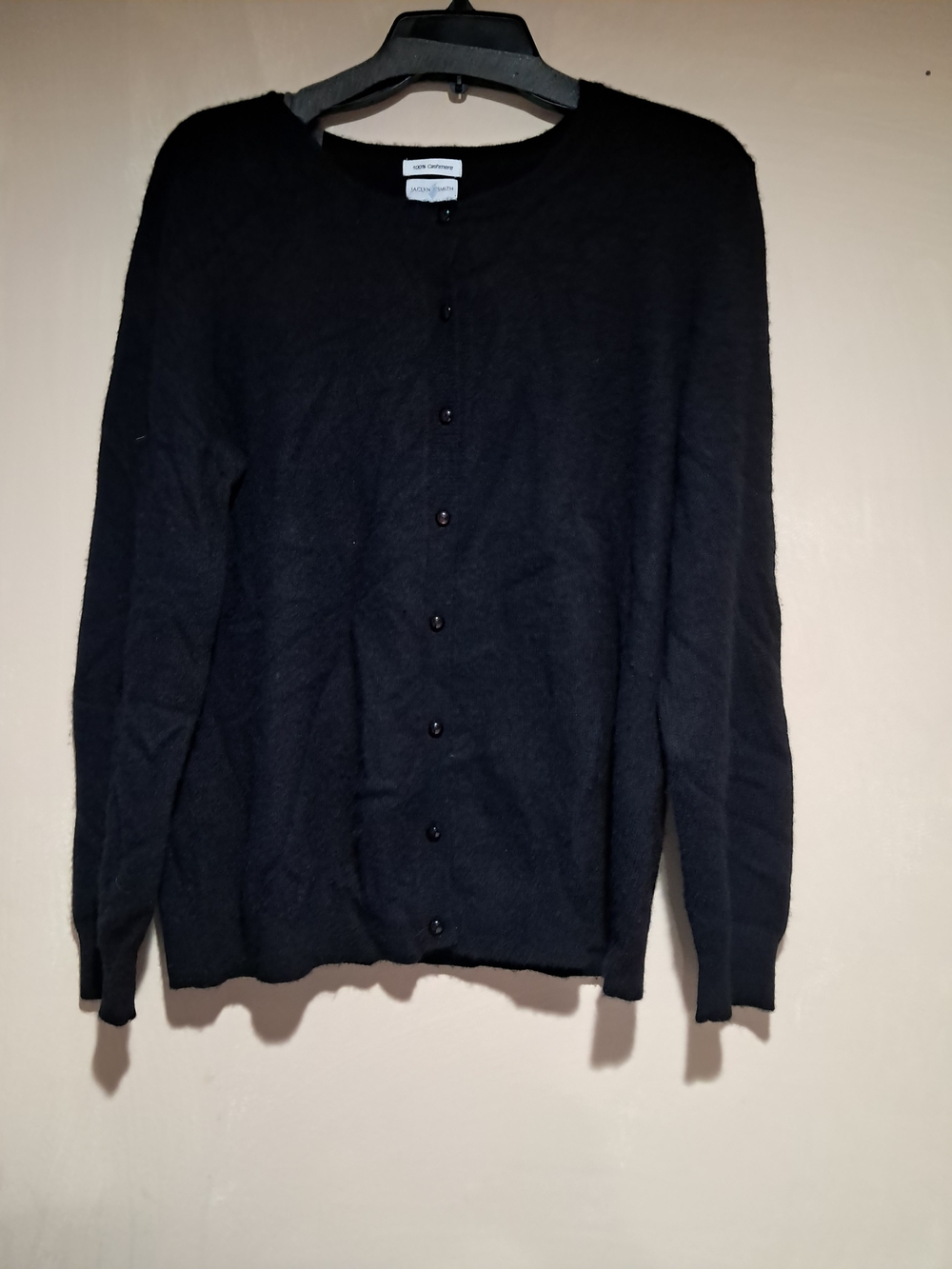 Jaclyn Smith 100% Cashmere Black Button-Down Cardigan Sweater Large - Picture 6 of 7